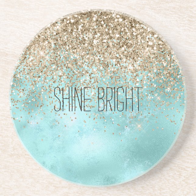 Posavasos Turquoise Aqua Gold Glam Purpurina Sparkle (Frente)