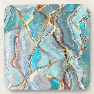 Posavasos Turquoise Kintî Geode, Blue Gold Ocean