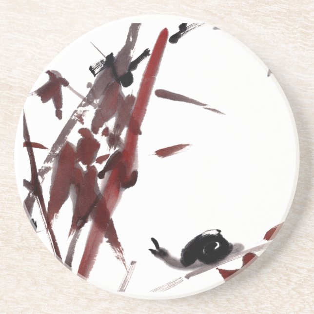 Posavasos Tuschekunst mit Schnecke und Rotem Bambus (Frente)