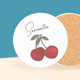 Posavasos Two Red Cherries Illustration | Cute Fruit Art