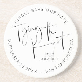 Posavasos Tying the Knot Script Black White Save The Date