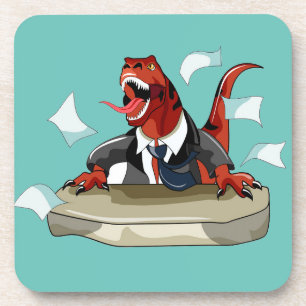 Posavasos Tyrannosaurus Rex Jefe Sentado En Un Escritorio.