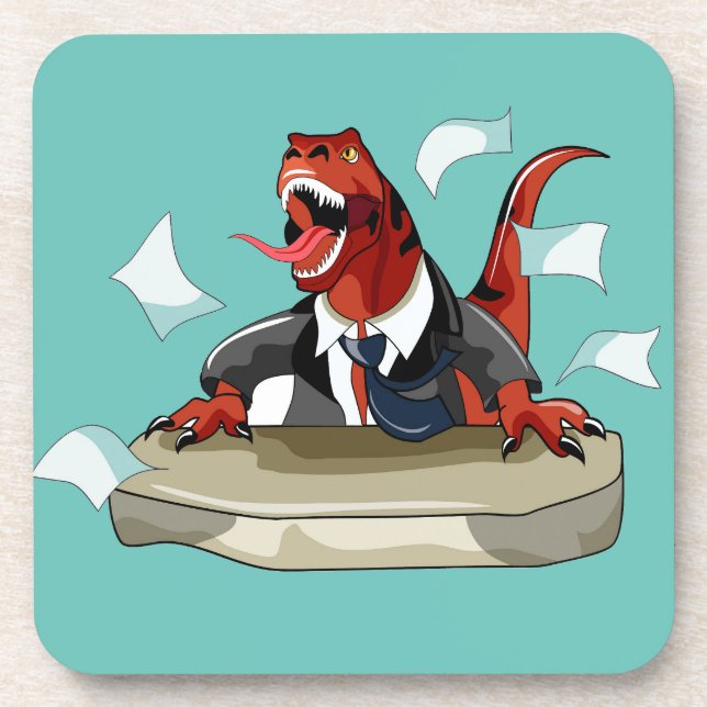 Posavasos Tyrannosaurus Rex Jefe Sentado En Un Escritorio. (Frente)