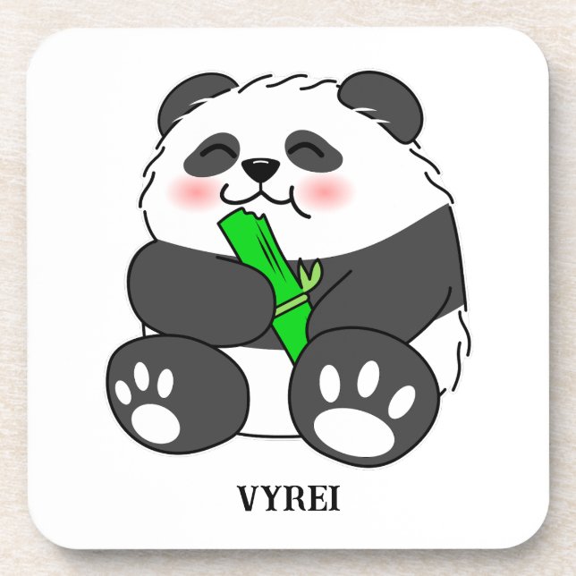 Posavasos Un bebé lindo Panda comiendo una caminata de bambú (Frente)