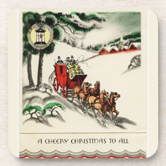 Posavasos Un caballo y unos Navidades de transporte alegres (Frente)