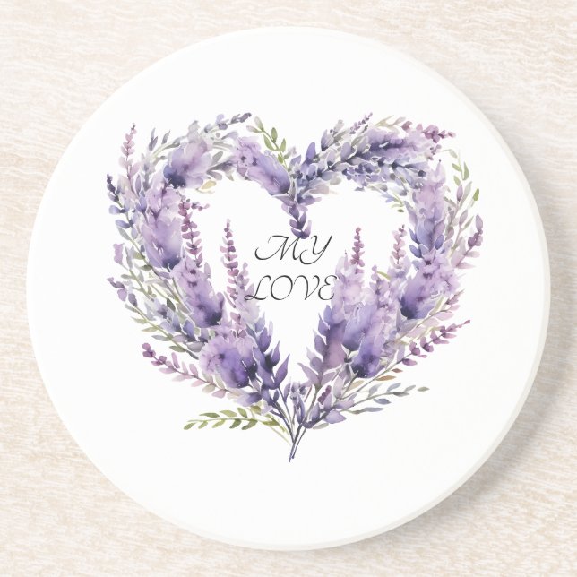 Posavasos Un Corazón de Lavanda. Patrón púrpura floral (Frente)
