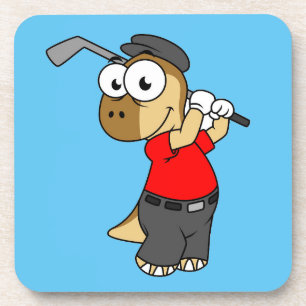 Posavasos Un Dinosaurio Pachycephalosaurio Jugando Golf.