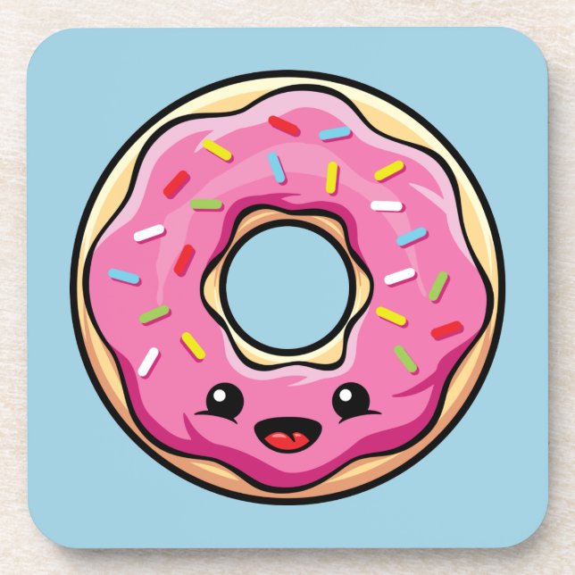 Posavasos Un donut rosado kawaii (Frente)