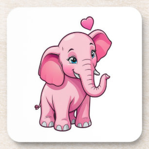 Posavasos Un elefante pequeño y rosado con amor