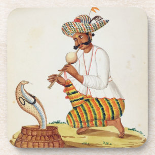 Posavasos Un encantador de serpiente indio con una cobra, de