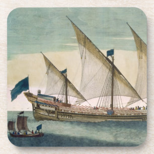 Posavasos Un Galleass tres-masted en curso por la vela,