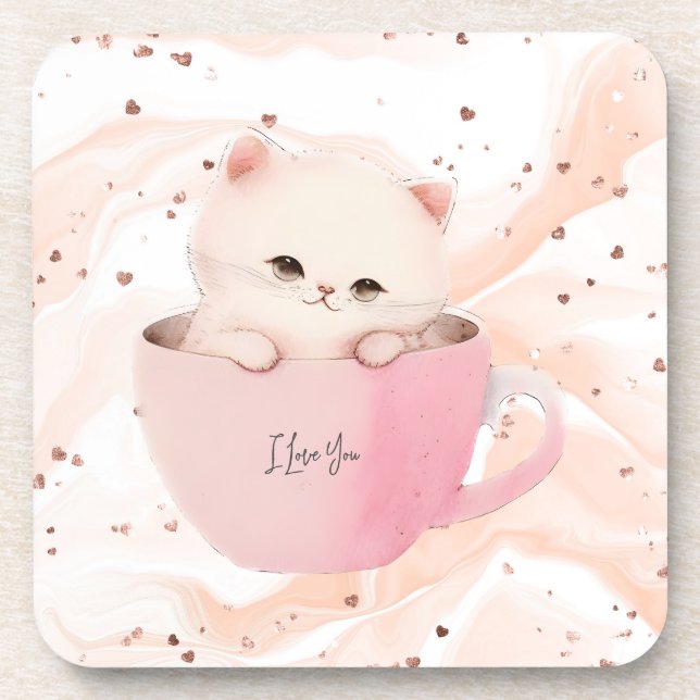 Posavasos Un gatito lindo en una taza de té (Frente)