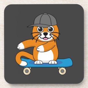 Posavasos Un gato Naranja lindo en un Personalizado de skate