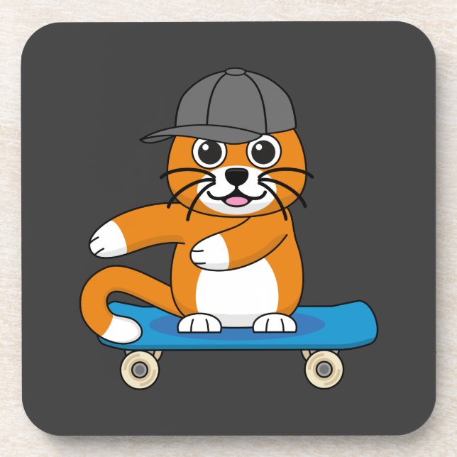Posavasos Un gato Naranja lindo en un Personalizado de skate (Frente)