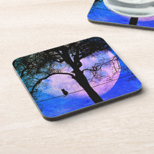 Posavasos Un gato negro en una luna llena de cable