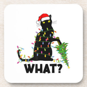 Posavasos Un gato negro gracioso que presiona el árbol de Na
