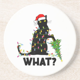 Posavasos Un gato negro gracioso que presiona el árbol de Na