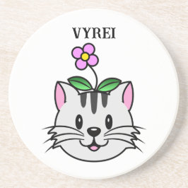 Posavasos Un gato Personalizado con flor en la cabeza
