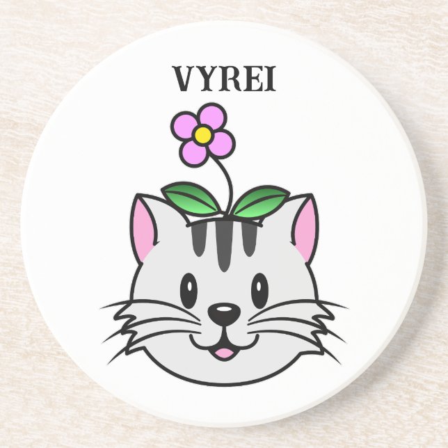 Posavasos Un gato Personalizado con flor en la cabeza (Frente)