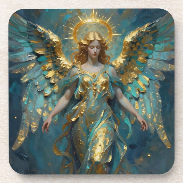 Posavasos Un hermoso ángel de oro y turquesa (Frente)