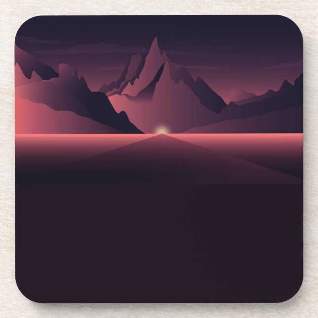 Posavasos Un ilustracion de atardecer de montaña (Frente)