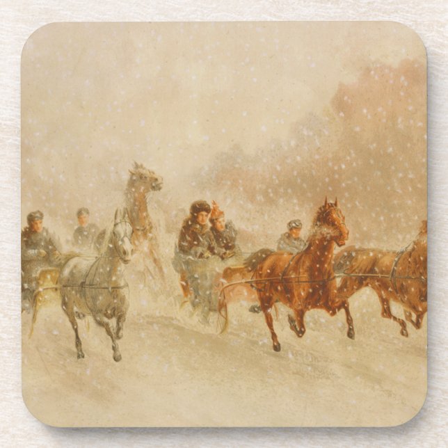 Posavasos Un juego de caballos de carreras de Sleigh Open (Frente)
