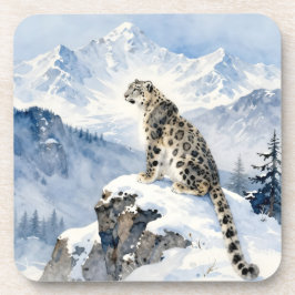 Posavasos Un leopardo de las nieves en pico nevado