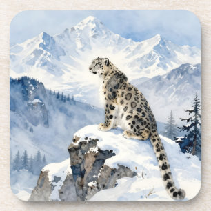 Posavasos Un leopardo de las nieves en pico nevado