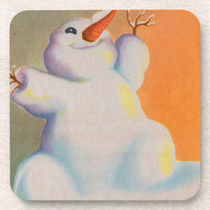 Posavasos un muñeco de nieve feliz saluda la mañana