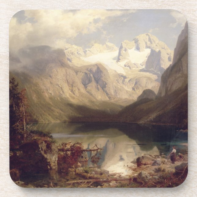 Posavasos Un paisaje alpino extenso del lago, 1862 (aceite (Frente)
