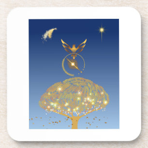 Posavasos Un pájaro volando sobre un árbol dorado