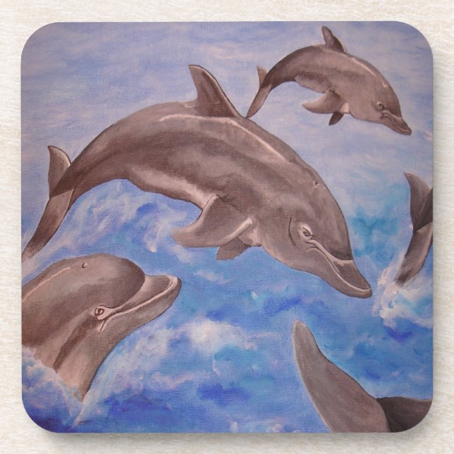 Posavasos Un pote de delfines juguetones (Frente)