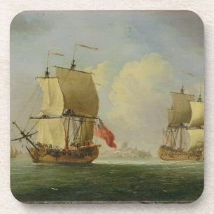 Posavasos Un Sloop inglés y una fragata en una brisa ligera