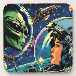 Posavasos Una astronauta se encuentra con un extranjero extr