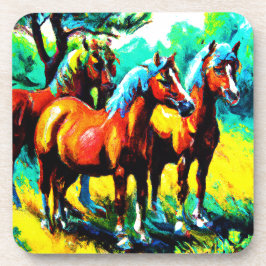 Posavasos Una brillante y alegre obra de arte de caballos. ¡