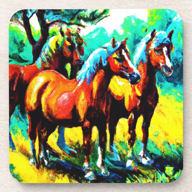Posavasos Una brillante y alegre obra de arte de caballos. ¡ (Frente)