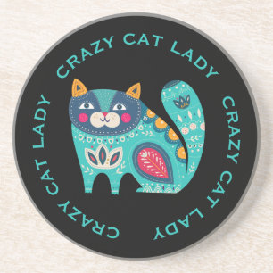Posavasos Una dama de gato loca, un gato divertido estilizad