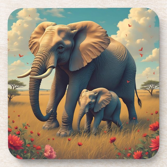 Posavasos Una dulce mamá sensorial y un elefante bebé (Frente)