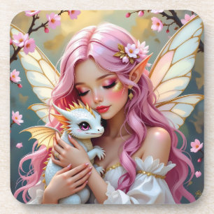 Posavasos Una elegante hada y su dragón bebé personalizados