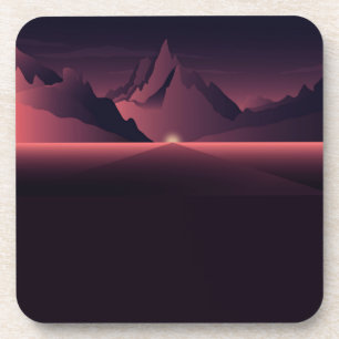 Posavasos Una ilustración de una puesta de sol en la montaña