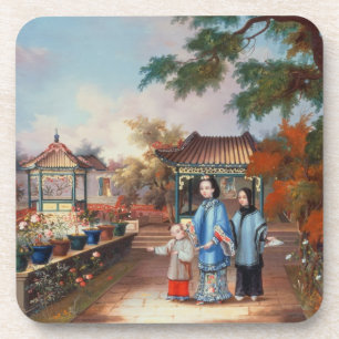Posavasos Una madre con sus niños en un jardín chino, C.