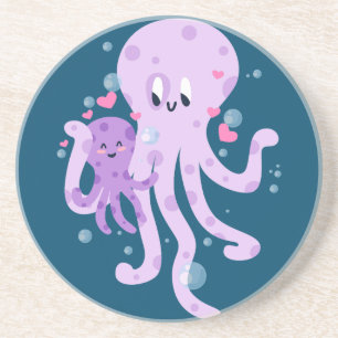 Posavasos Una mamá de pulpo lindo dibujando arte