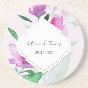 Posavasos Unicidad De Flores De Arte Acuarela Violeta