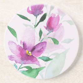 Posavasos Unicidad De Flores De Arte De Acuarela Violeta
