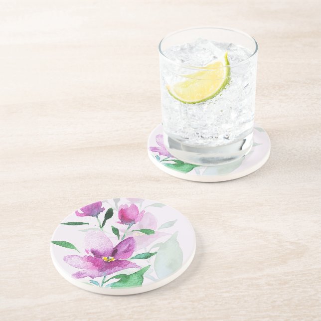 Posavasos Unicidad de las flores de arte en acuarela violeta (Lado)