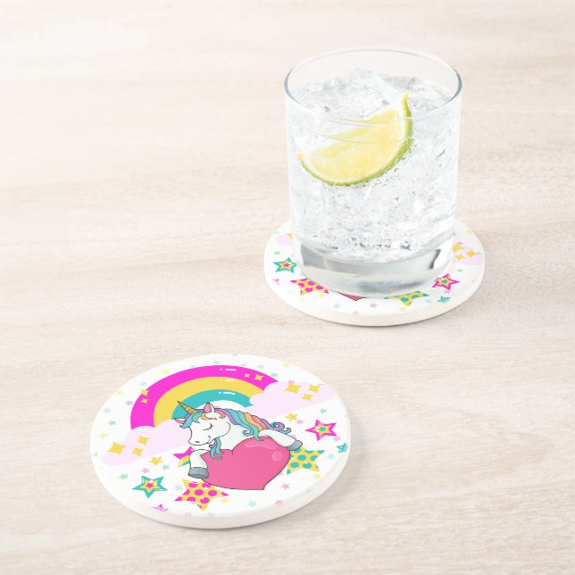 Posavasos Unicornio arcoiris con estrellas (Lado)