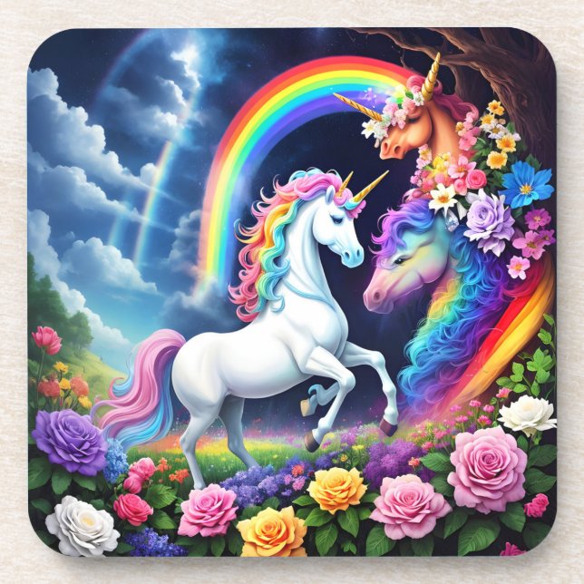 Posavasos Unicornio de Arcoíris Uno (Frente)