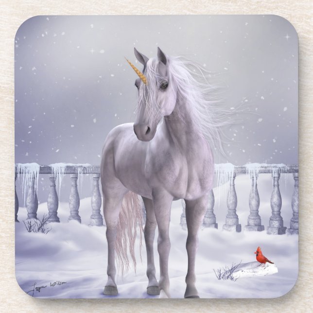Posavasos Unicornio en la Nieve (Frente)