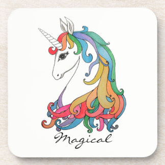 Posavasos Unicornio lindo del arco iris de la acuarela
