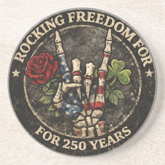 Posavasos USA 250 Years Rocking Freedom Patriotic Skeleton H (Frente)